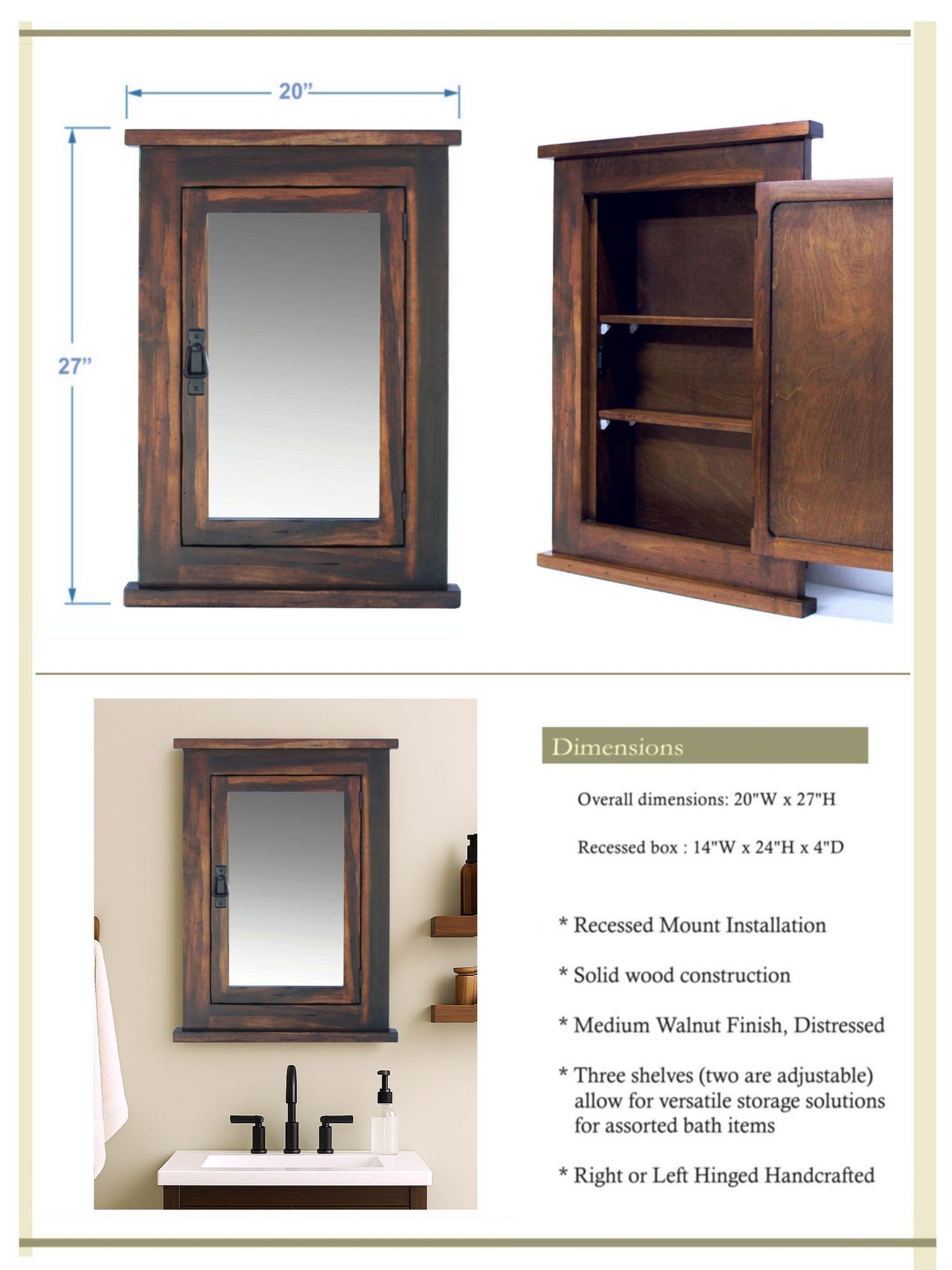 D&E Wood Primitive Recessed Mission Medicine Cabinet